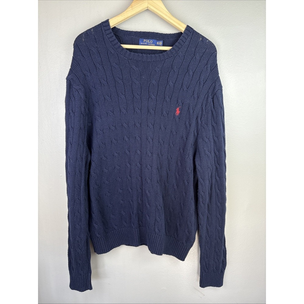 Polo Ralph Lauren Cotton Cable Knit Navy Sweater Men Sz XXL Dark Blue Capsule